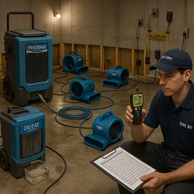 Structural Drying and Dehumidification process in Comfort, TX